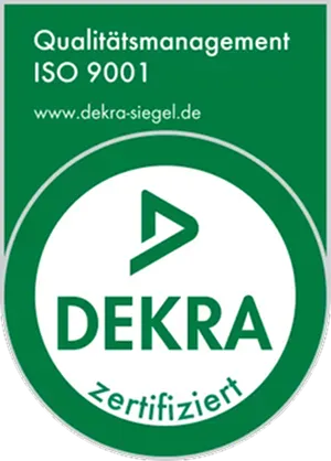 Grünes DEKRA-Siegel für zertifiziertes Qualitätsmanagement nach ISO 9001