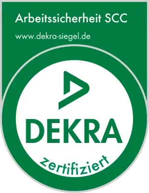 Grünes DEKRA-Siegel für zertifizierte Arbeitssicherheit nach SCC-Standard